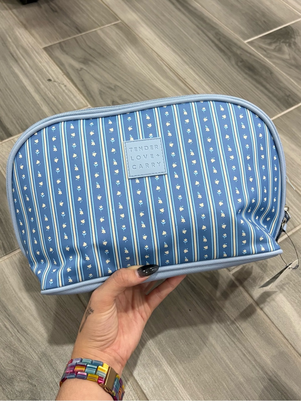 Tender Love Carry Blue Striped Cosmetic Pouch
